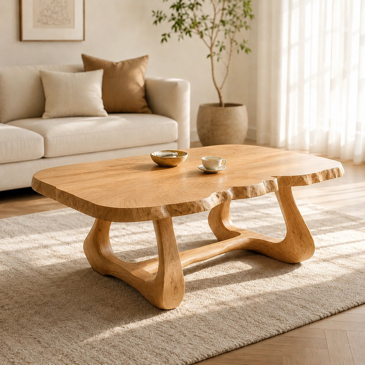 Natural Solid Wood Coffee Table with Live Edge Sculptural Base – Wabi Sabi - Arboriswood - 9