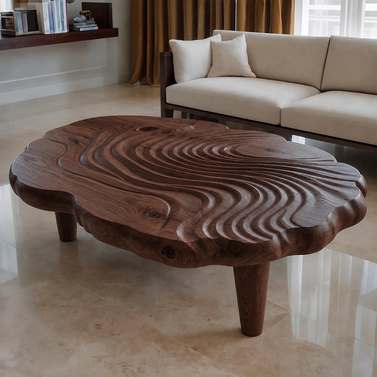 Natural Solid Wood Coffee Table with Organic Wave Carving – Wabi Sabi - Arboriswood - 10