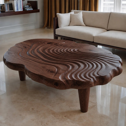 Natural Solid Wood Coffee Table with Organic Wave Carving – Wabi Sabi - Arboriswood - 10