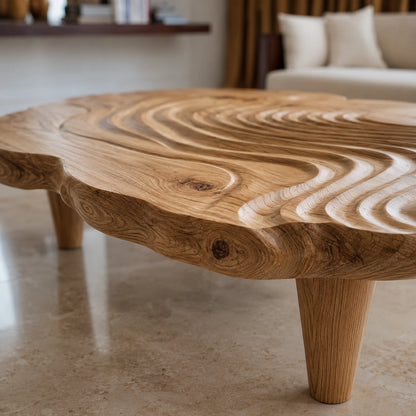 Natural Solid Wood Coffee Table with Organic Wave Carving – Wabi Sabi - Arboriswood - 3