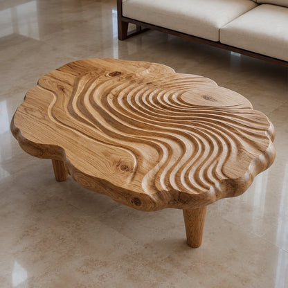 Natural Solid Wood Coffee Table with Organic Wave Carving – Wabi Sabi - Arboriswood - 4
