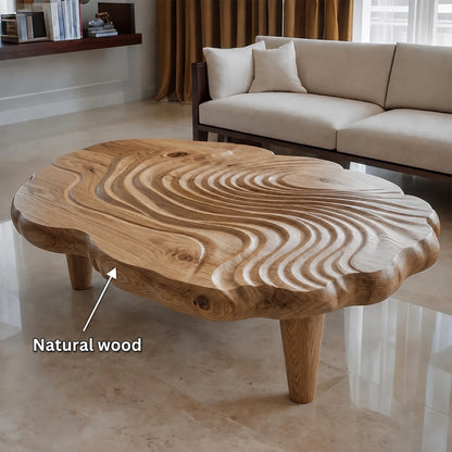 Natural Solid Wood Coffee Table with Organic Wave Carving – Wabi Sabi - Arboriswood - 5