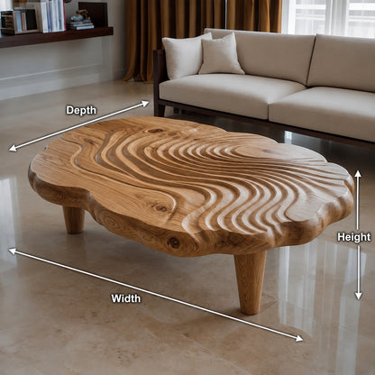 Natural Solid Wood Coffee Table with Organic Wave Carving – Wabi Sabi - Arboriswood - 6