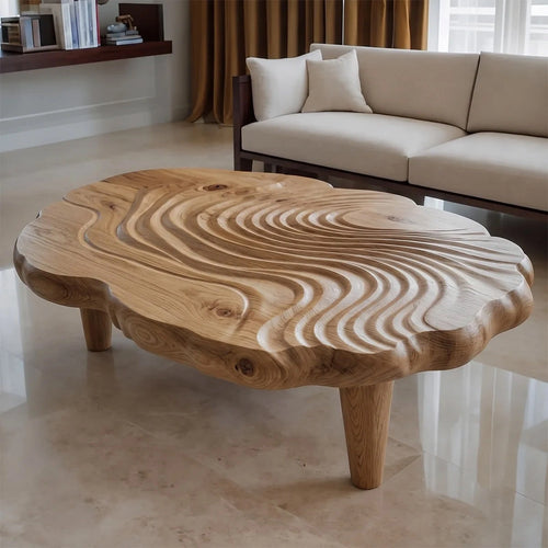 Natural Solid Wood Coffee Table with Organic Wave Carving – Wabi Sabi - Arboriswood - 7