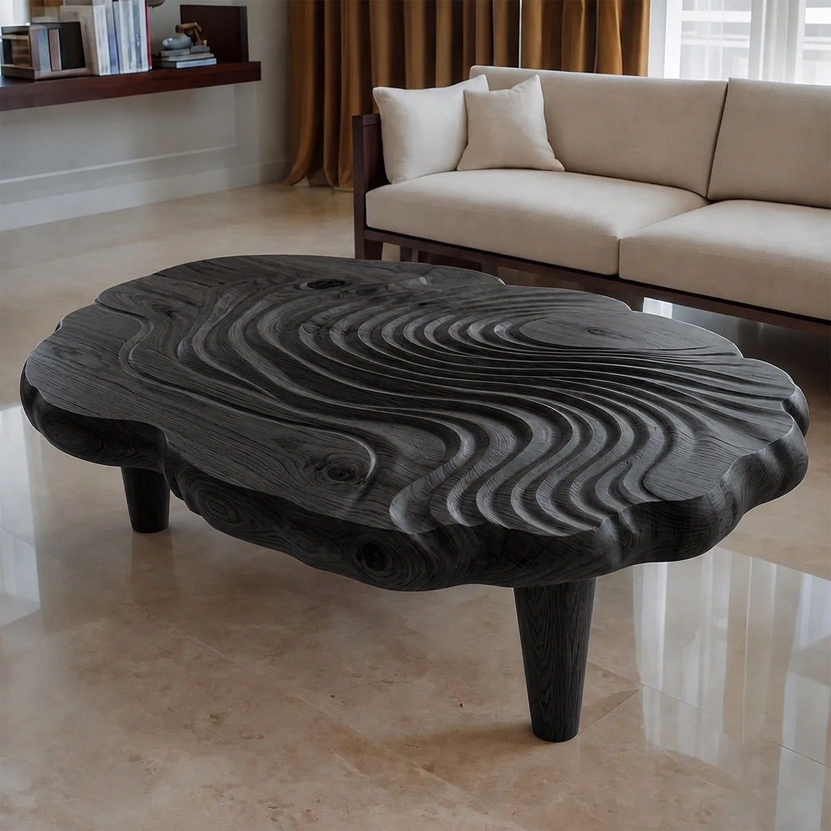 Natural Solid Wood Coffee Table with Organic Wave Carving – Wabi Sabi - Arboriswood - 8