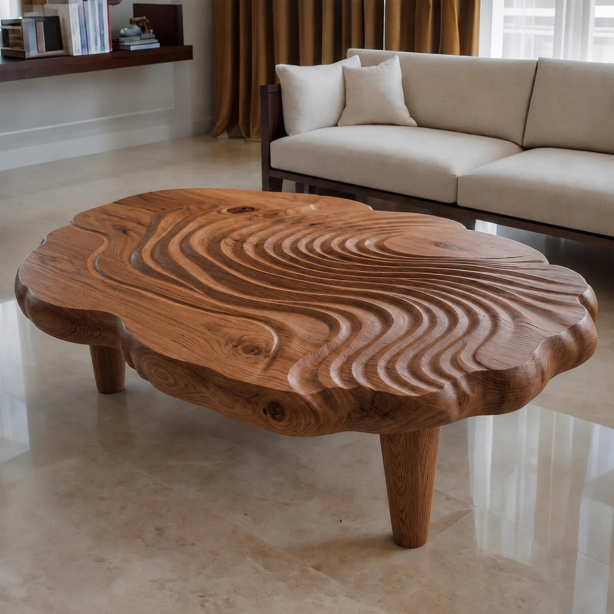 Natural Solid Wood Coffee Table with Organic Wave Carving – Wabi Sabi - Arboriswood - 9