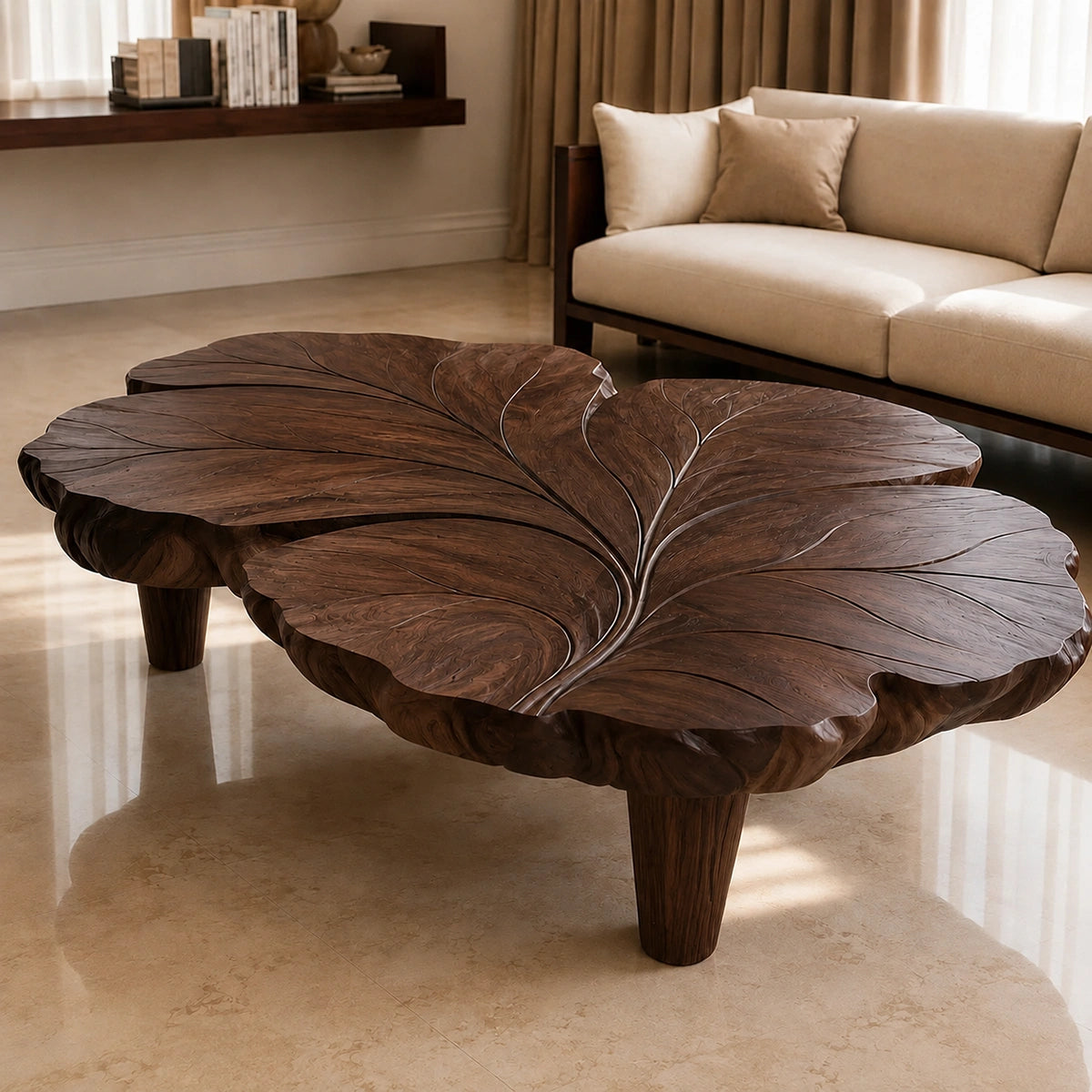 Natural Solid Wood Coffee Table with Sculptural Leaf Design – Wabi Sabi - Arboriswood - 10