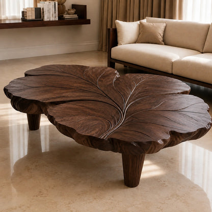 Natural Solid Wood Coffee Table with Sculptural Leaf Design – Wabi Sabi - Arboriswood - 10