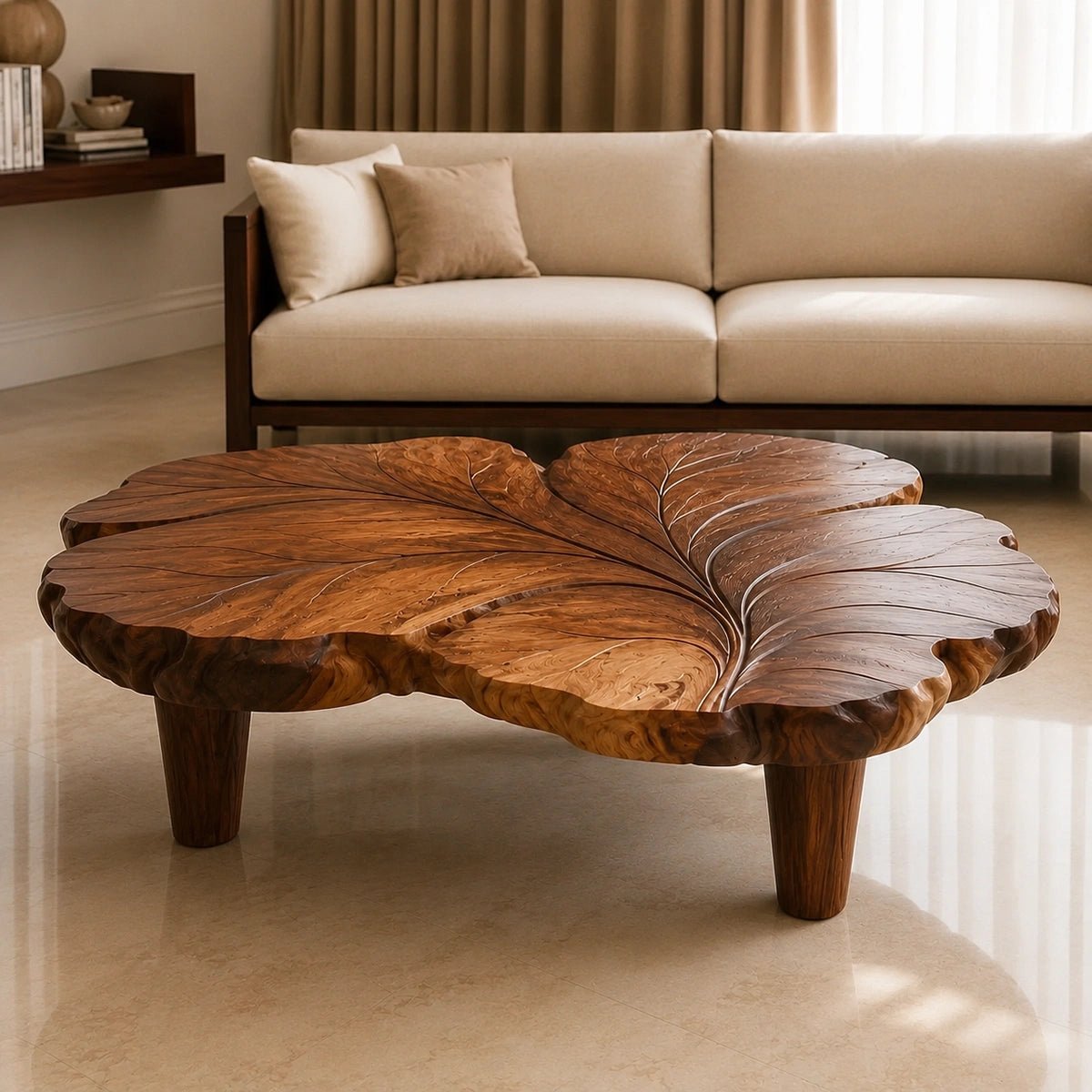 Natural Solid Wood Coffee Table with Sculptural Leaf Design – Wabi Sabi - Arboriswood - 2