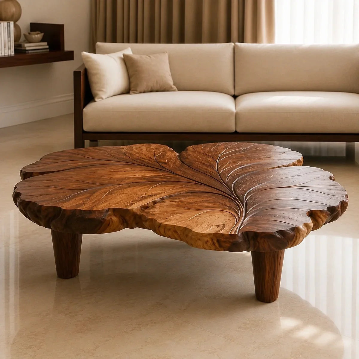 Natural Solid Wood Coffee Table with Sculptural Leaf Design – Wabi Sabi - Arboriswood - 2