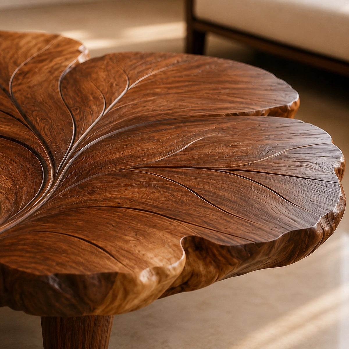 Natural Solid Wood Coffee Table with Sculptural Leaf Design – Wabi Sabi - Arboriswood - 3