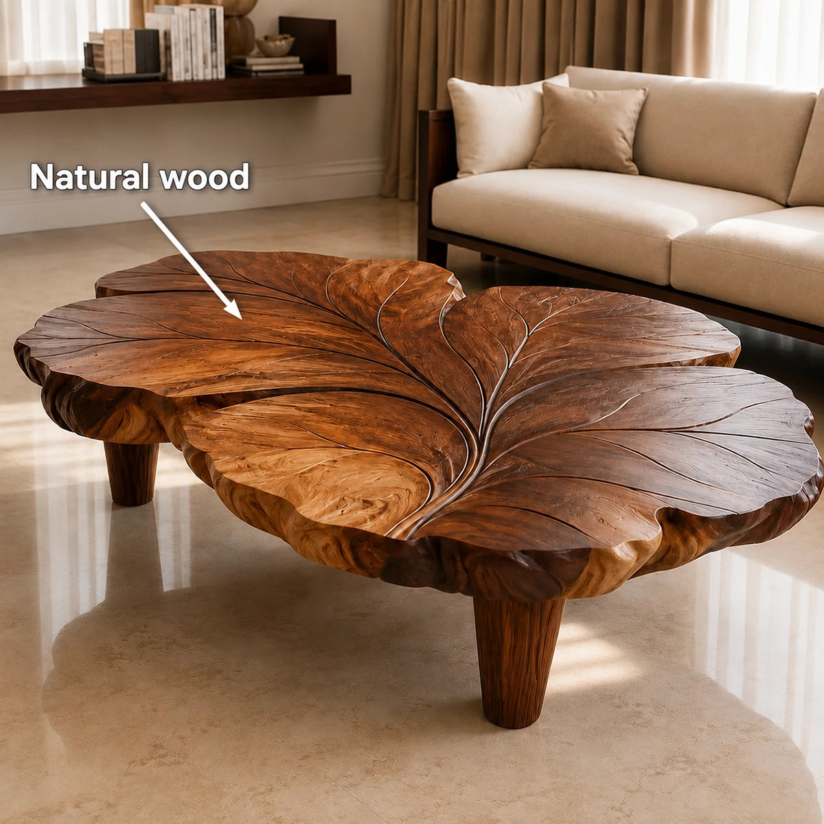 Natural Solid Wood Coffee Table with Sculptural Leaf Design – Wabi Sabi - Arboriswood - 5