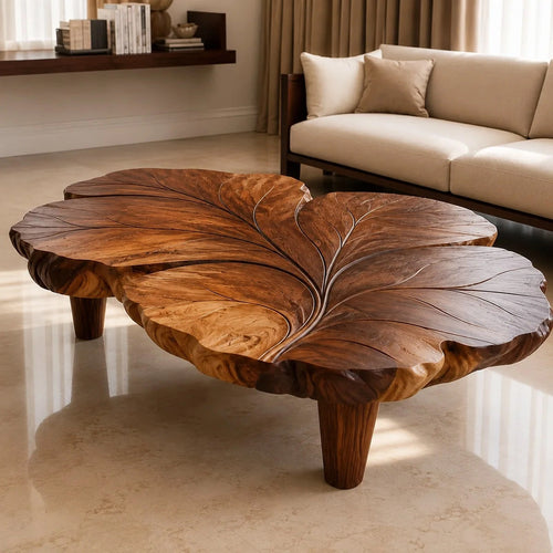 Natural Solid Wood Coffee Table with Sculptural Leaf Design – Wabi Sabi - Arboriswood - 7