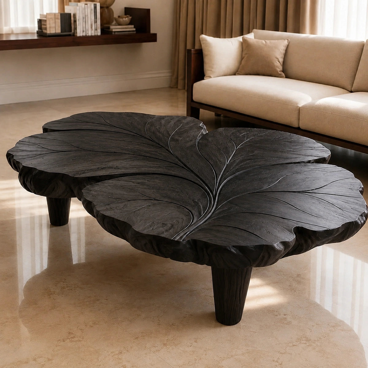 Natural Solid Wood Coffee Table with Sculptural Leaf Design – Wabi Sabi - Arboriswood - 8
