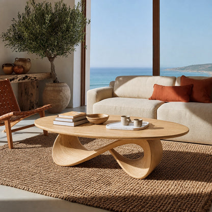 Natural Solid Wood Coffee Table with Sculptural Loop Base – Wabi Sabi - Arboriswood - 10