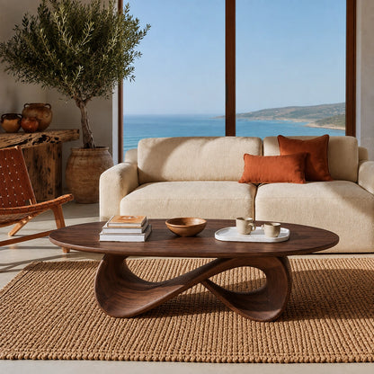 Natural Solid Wood Coffee Table with Sculptural Loop Base – Wabi Sabi - Arboriswood - 2
