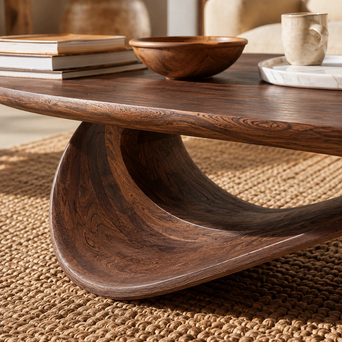 Natural Solid Wood Coffee Table with Sculptural Loop Base – Wabi Sabi - Arboriswood - 3