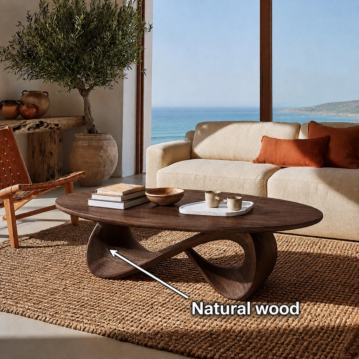 Natural Solid Wood Coffee Table with Sculptural Loop Base – Wabi Sabi - Arboriswood - 5