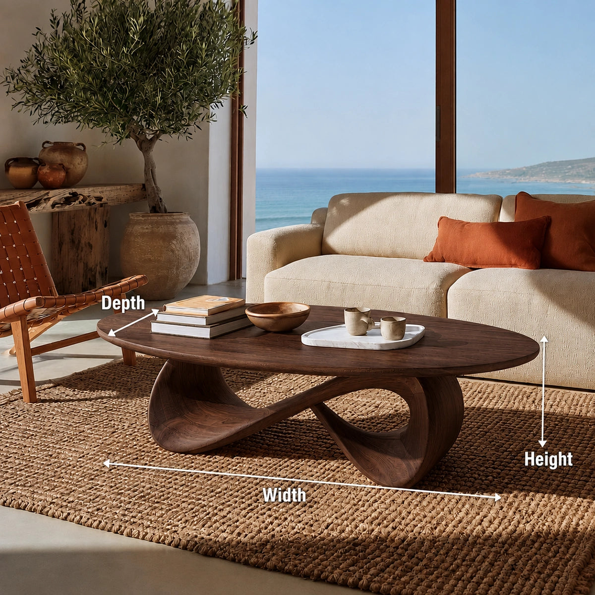Natural Solid Wood Coffee Table with Sculptural Loop Base – Wabi Sabi - Arboriswood - 6