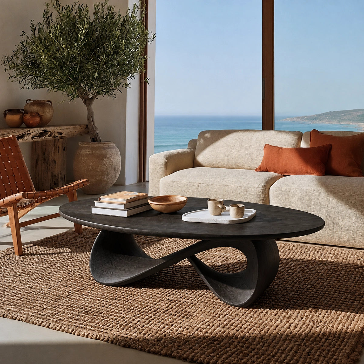 Natural Solid Wood Coffee Table with Sculptural Loop Base – Wabi Sabi - Arboriswood - 8
