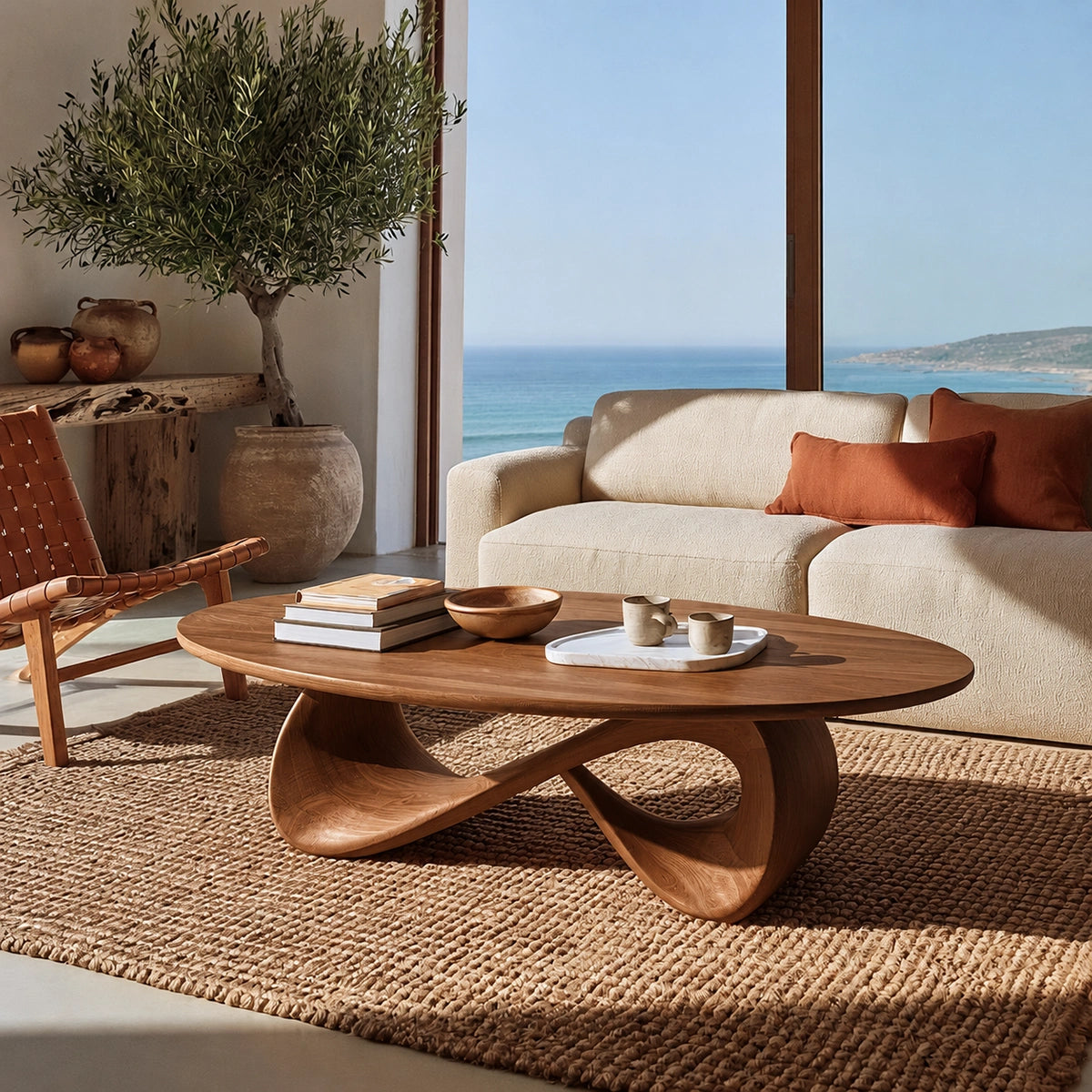 Natural Solid Wood Coffee Table with Sculptural Loop Base – Wabi Sabi - Arboriswood - 9