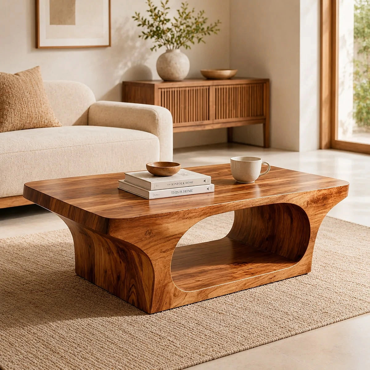 Natural Solid Wood Coffee Table with Sculptural Underbody – Japandi - Arboriswood - 1