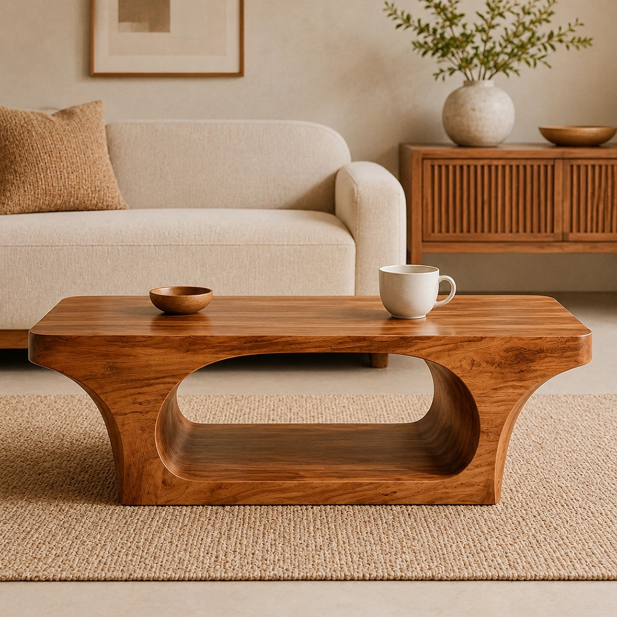 Natural Solid Wood Coffee Table with Sculptural Underbody – Japandi - Arboriswood - 2