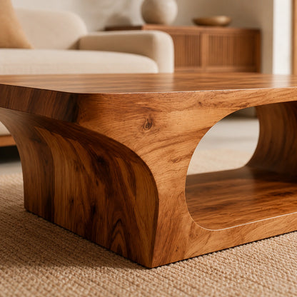 Natural Solid Wood Coffee Table with Sculptural Underbody – Japandi - Arboriswood - 3