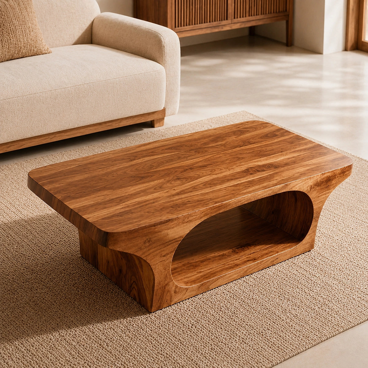 Natural Solid Wood Coffee Table with Sculptural Underbody – Japandi - Arboriswood - 4