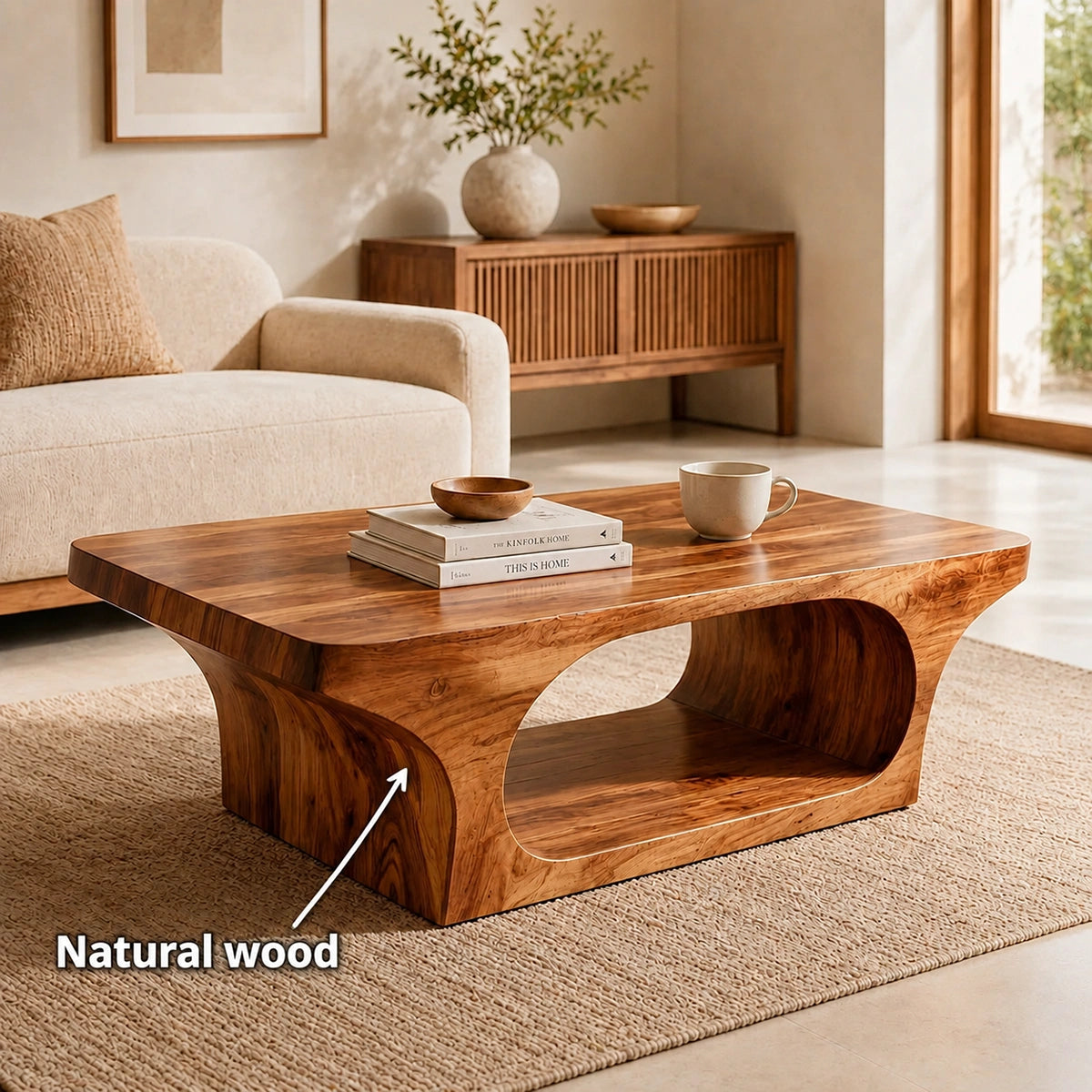 Natural Solid Wood Coffee Table with Sculptural Underbody – Japandi - Arboriswood - 5