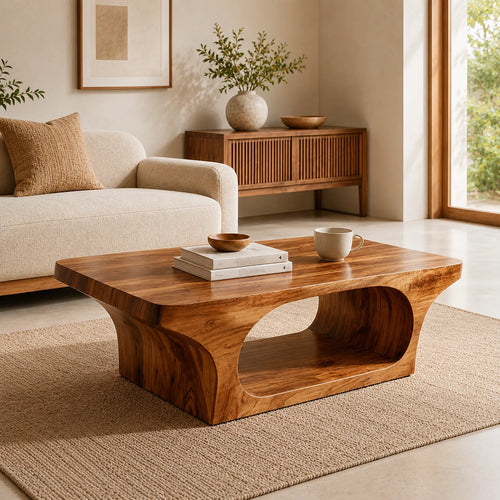 Natural Solid Wood Coffee Table with Sculptural Underbody – Japandi - Arboriswood - 7