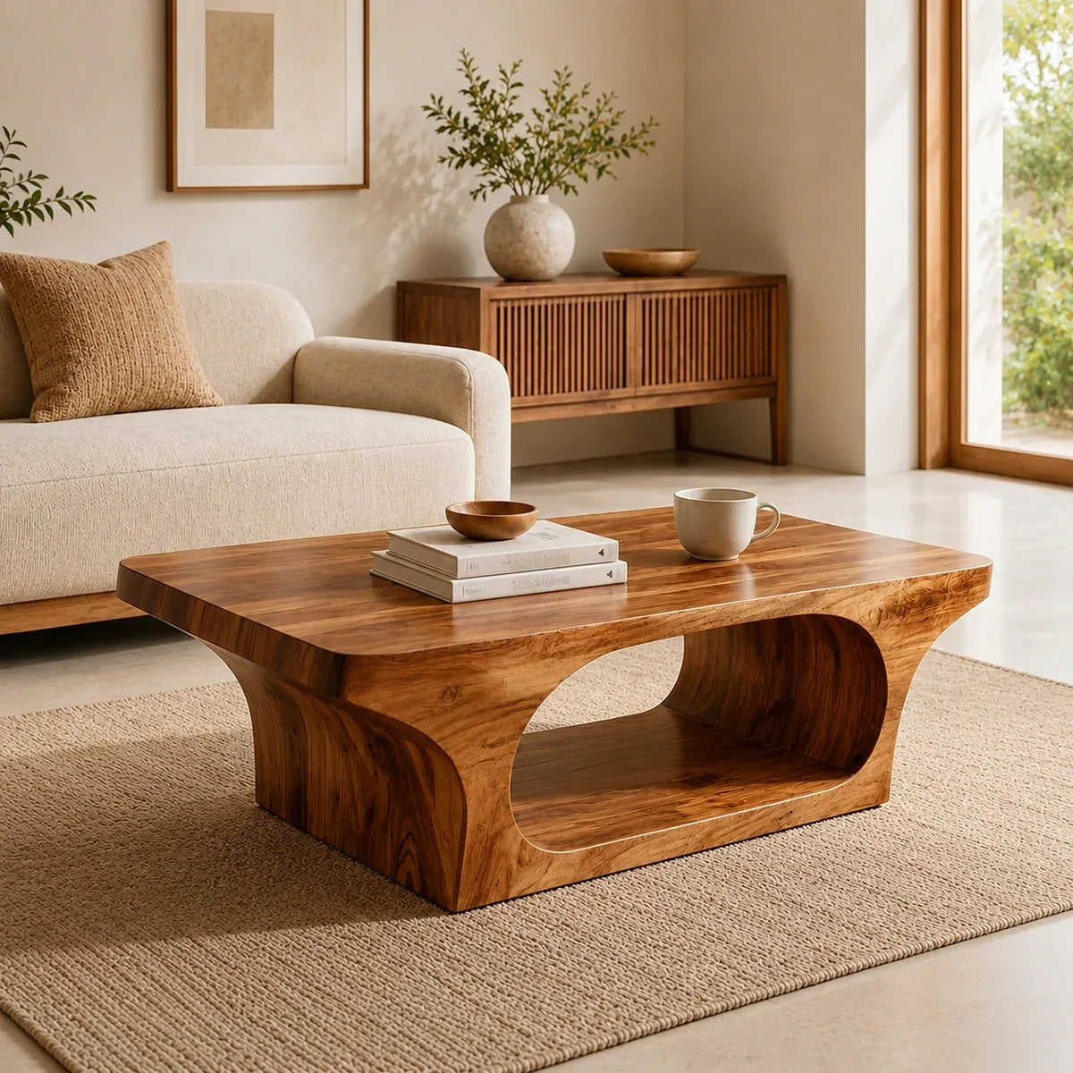 Natural Solid Wood Coffee Table with Sculptural Underbody – Japandi - Arboriswood - 7