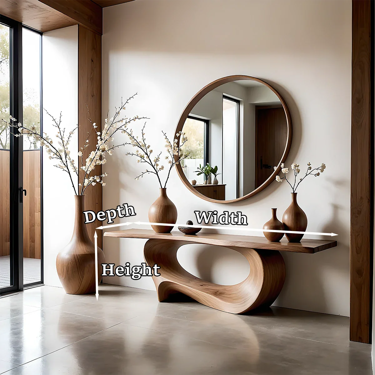 Natural Solid Wood Console Table Sculptural Low Oval Base Design - ArborisWood - 11