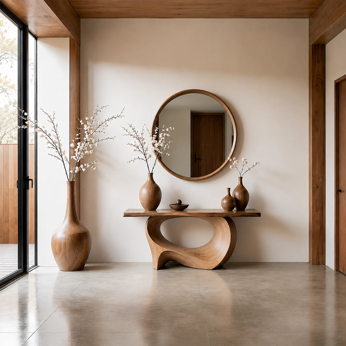 Natural Solid Wood Console Table Sculptural Low Oval Base Design - ArborisWood - 12