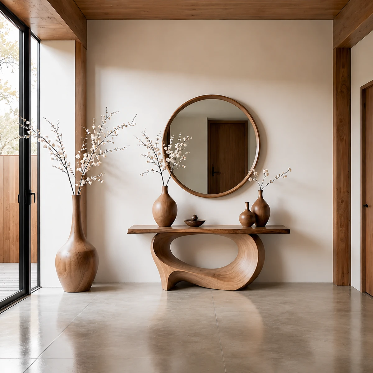 Natural Solid Wood Console Table Sculptural Low Oval Base Design - ArborisWood - 13