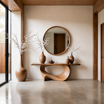 Natural Solid Wood Console Table Sculptural Low Oval Base Design - ArborisWood - 14