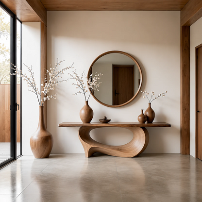 Natural Solid Wood Console Table Sculptural Low Oval Base Design - ArborisWood - 15