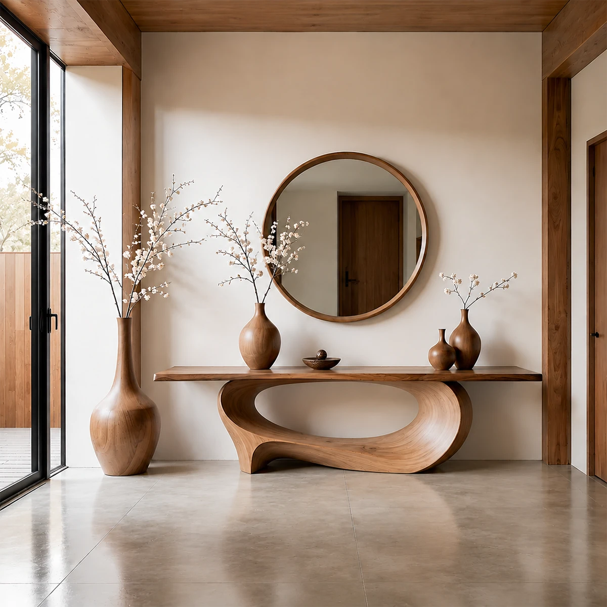 Natural Solid Wood Console Table Sculptural Low Oval Base Design - ArborisWood - 16