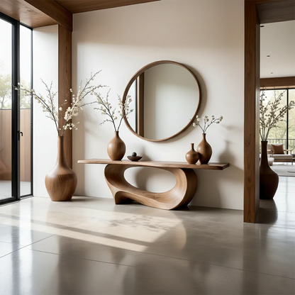 Natural Solid Wood Console Table Sculptural Low Oval Base Design - ArborisWood - 3
