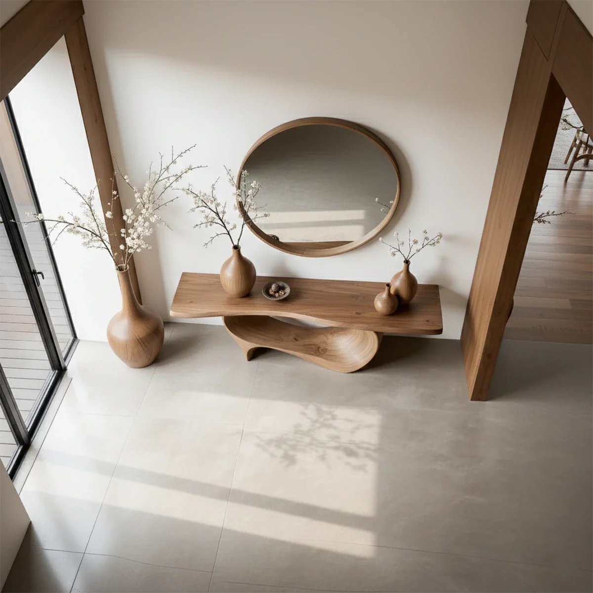 Natural Solid Wood Console Table Sculptural Low Oval Base Design - ArborisWood - 6