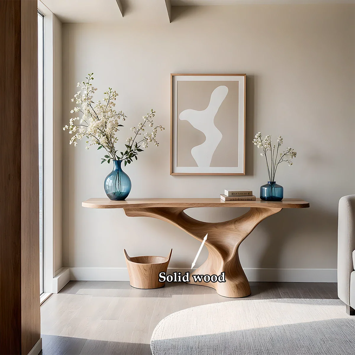 Natural Solid Wood Console Table Sculptural Organic Pedestal Base - ArborisWood - 10
