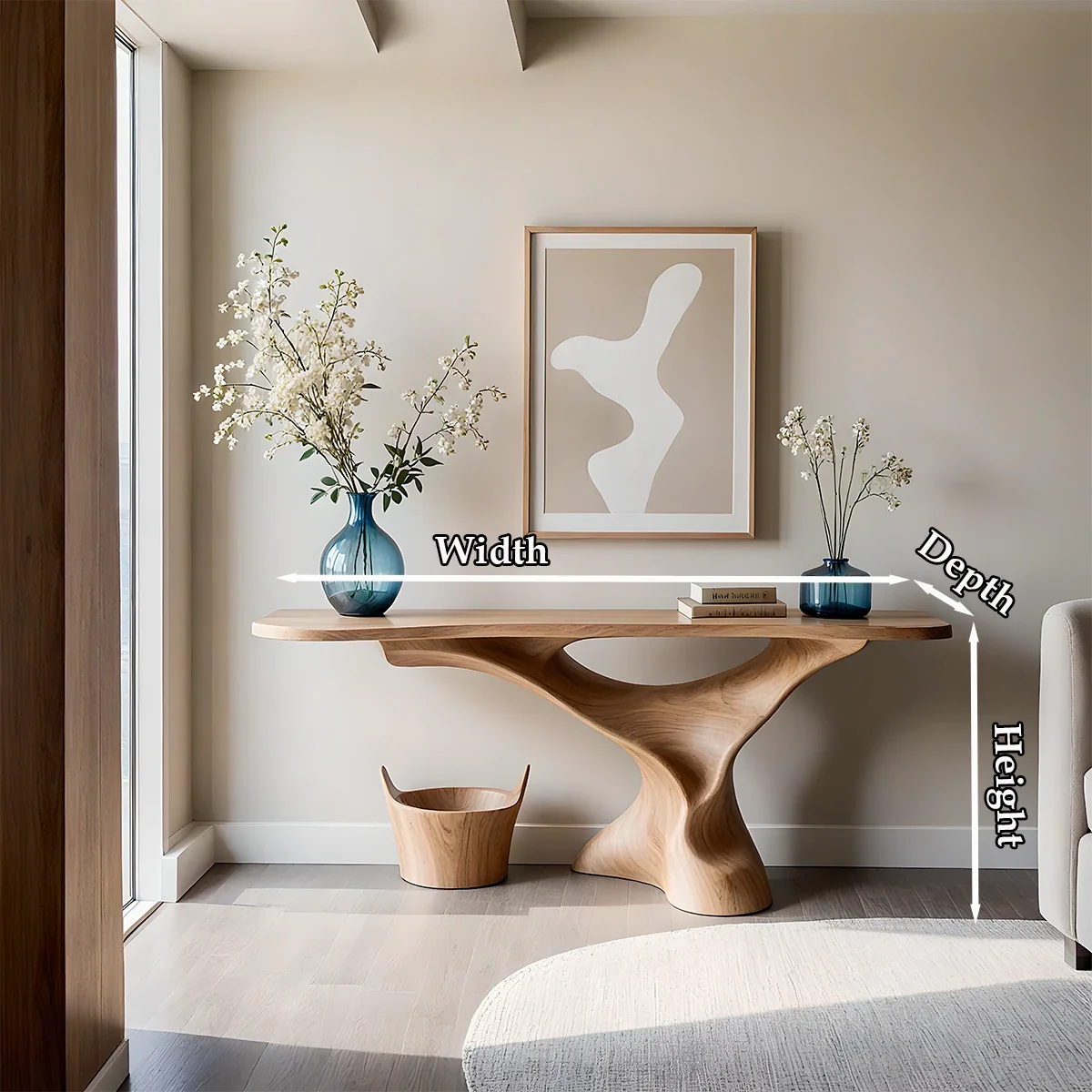 Natural Solid Wood Console Table Sculptural Organic Pedestal Base - ArborisWood - 11