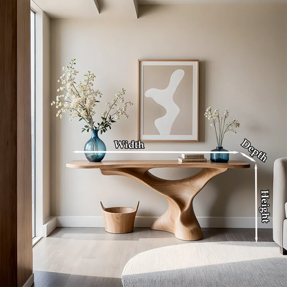 Natural Solid Wood Console Table Sculptural Organic Pedestal Base - ArborisWood - 11