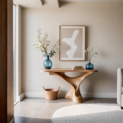 Natural Solid Wood Console Table Sculptural Organic Pedestal Base - ArborisWood - 12