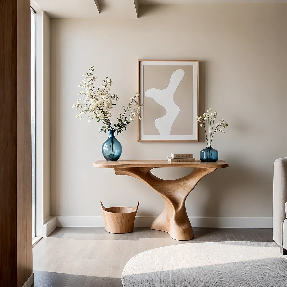 Natural Solid Wood Console Table Sculptural Organic Pedestal Base - Arboriswood - 12