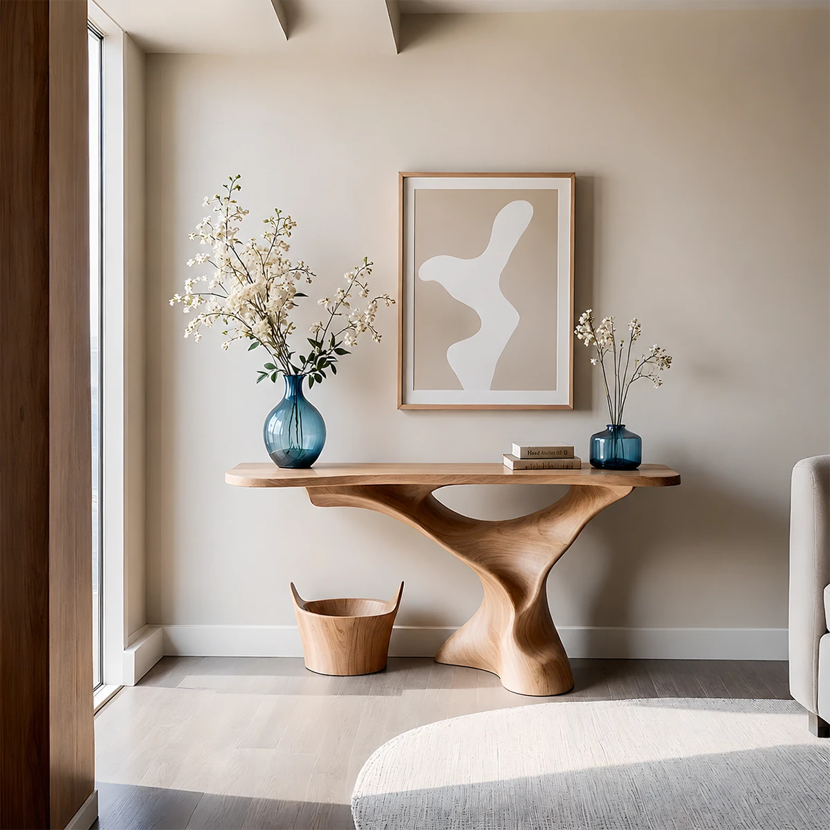 Natural Solid Wood Console Table Sculptural Organic Pedestal Base - ArborisWood - 13