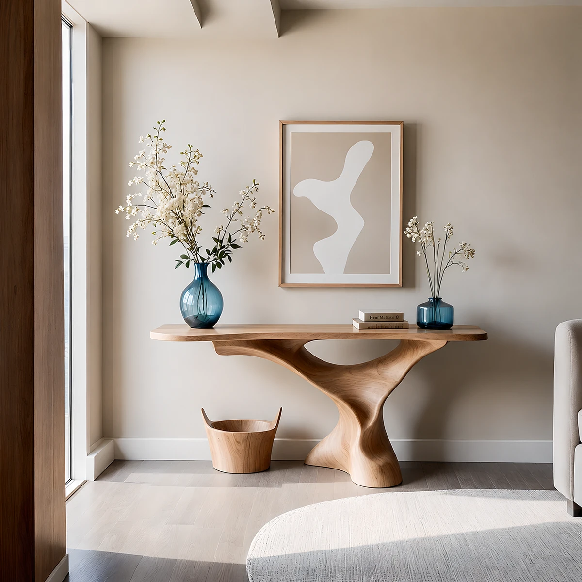 Natural Solid Wood Console Table Sculptural Organic Pedestal Base - ArborisWood - 14