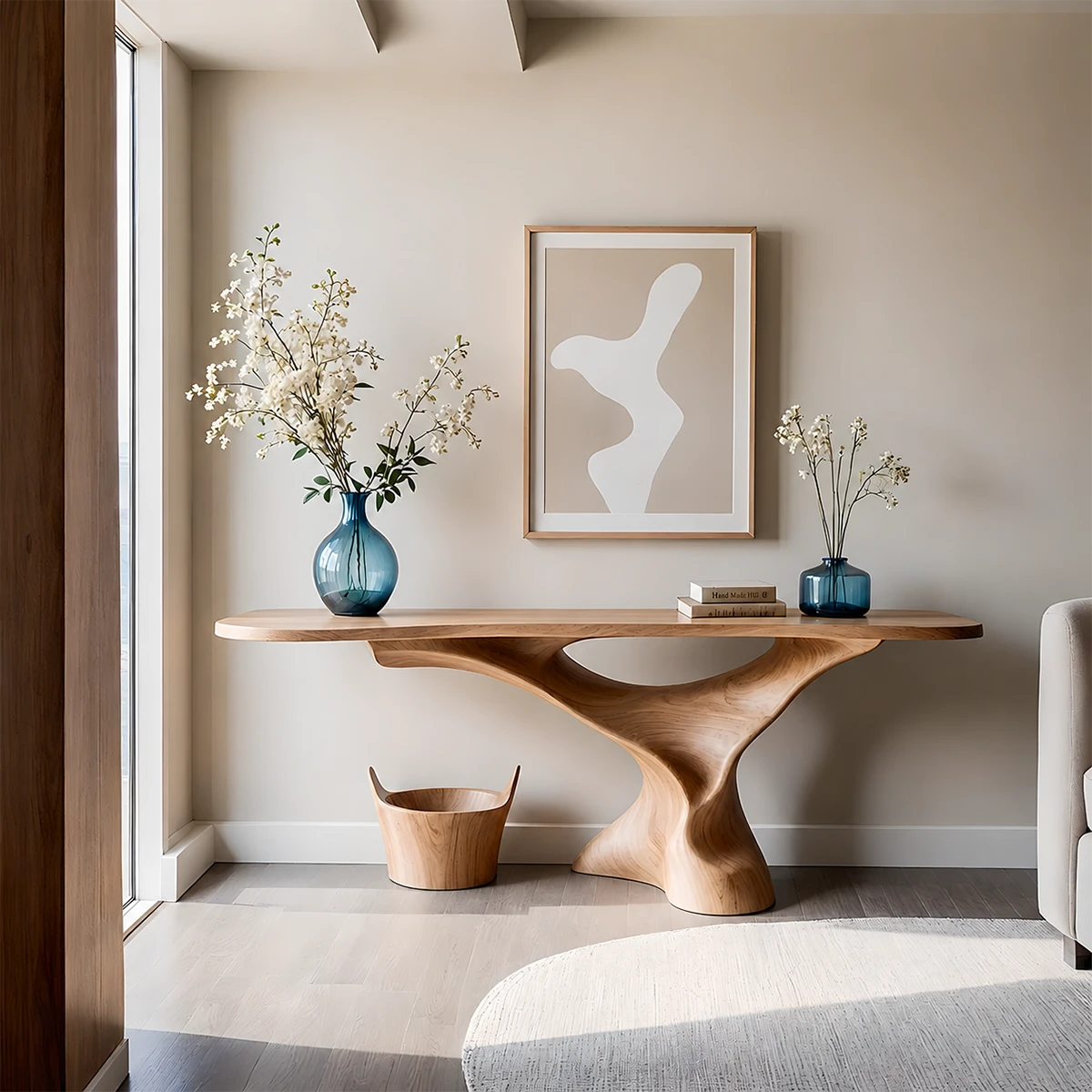 Natural Solid Wood Console Table Sculptural Organic Pedestal Base - ArborisWood - 15