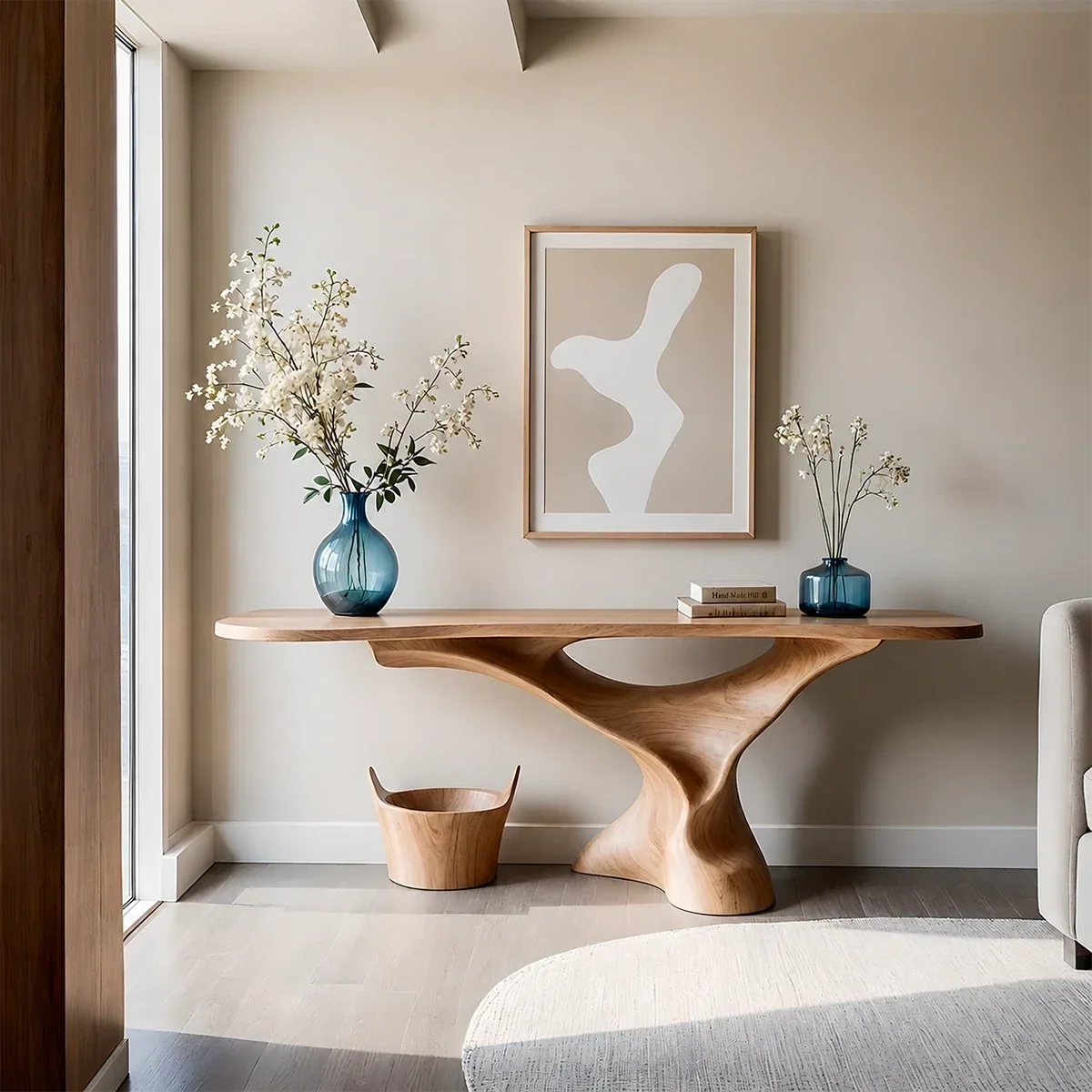 Natural Solid Wood Console Table Sculptural Organic Pedestal Base - Arboriswood - 15