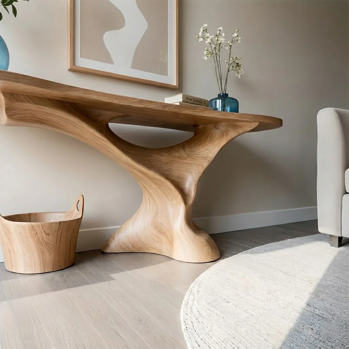 Natural Solid Wood Console Table Sculptural Organic Pedestal Base - ArborisWood - 5